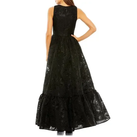 Mac Duggal Women's Sleeveless Full High Low Brocade Gown - Black Size 6 NWT